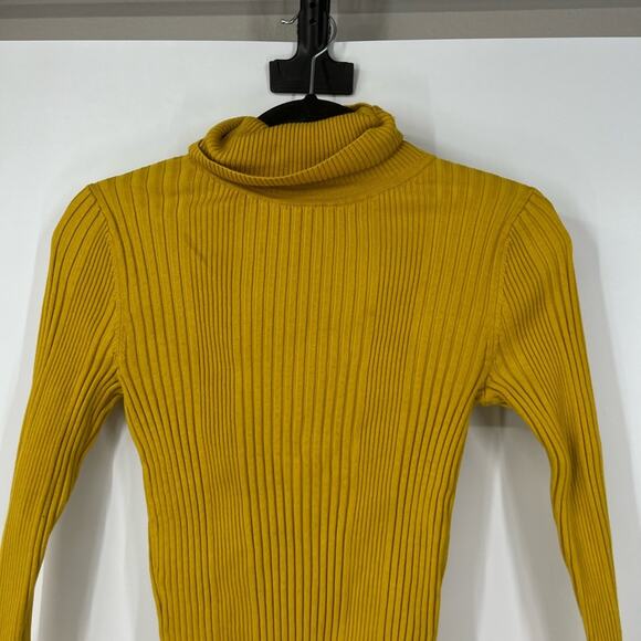 Moth by Anthropologie Yellow Ribbed Turtleneck Long Sleeve Sweater - Picture 2 of 6